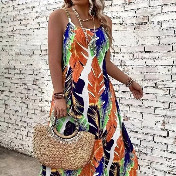 Women Plus Size Vibrant Print Vacation Summer Holiday Beach Maxi Dress 14W -20W - Picture 3 of 12